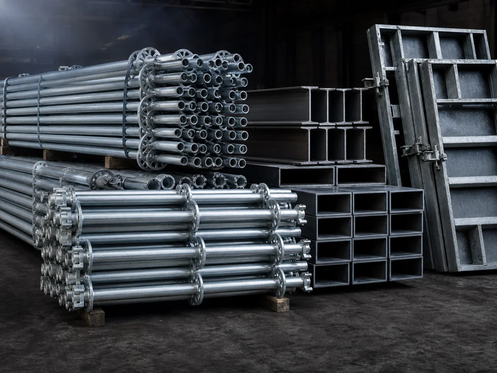 Scaffolding, structural steel sections and formwork panels